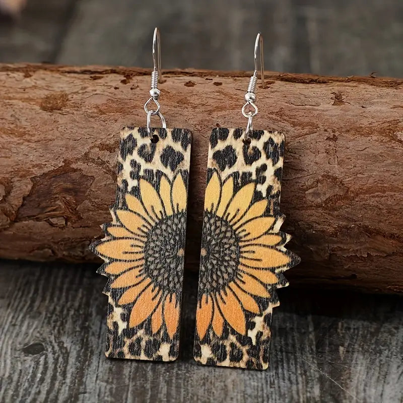 Wooden Sunflower Earrings