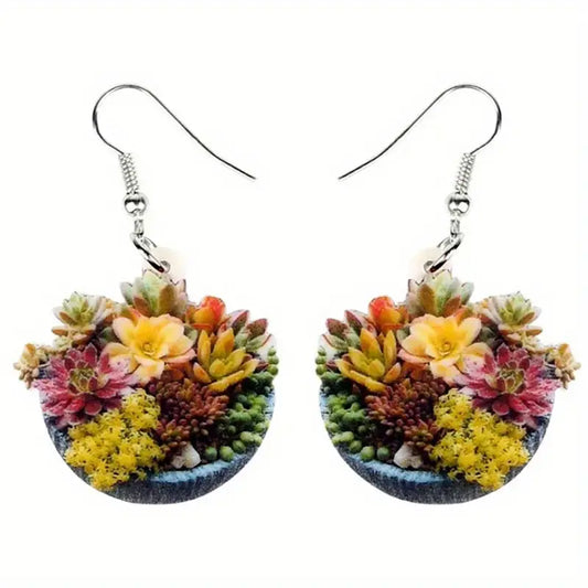 Colorful Acrylic Succulent Plant Earrings