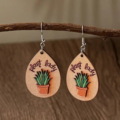 Wood Plant Lady Earrings