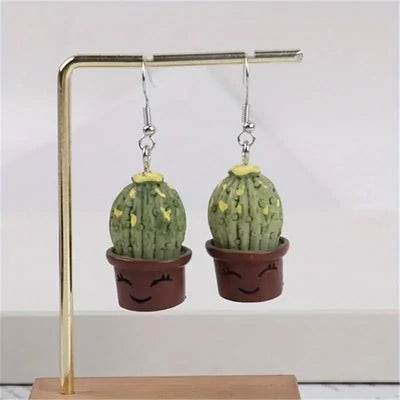 Three-dimensional Cactus Earrings